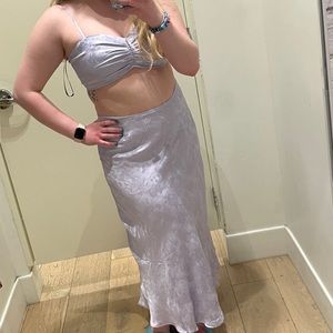 Two-Piece Lavender Sleeveless Crop Top and Midi Skirt